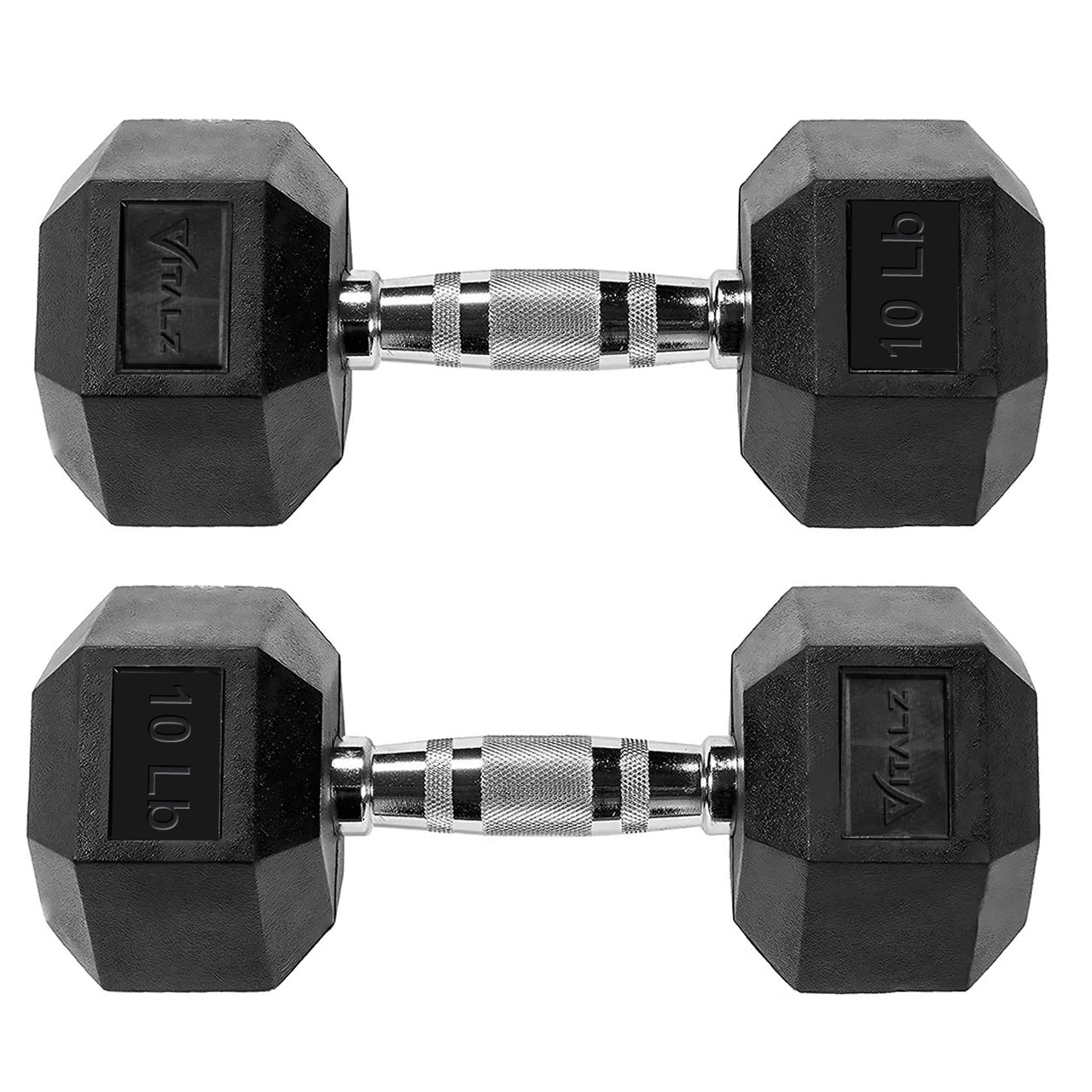 Par Mancuernas Pesas Hexagonales Caucho 10lb/4.5kg Crossfit Color Negro