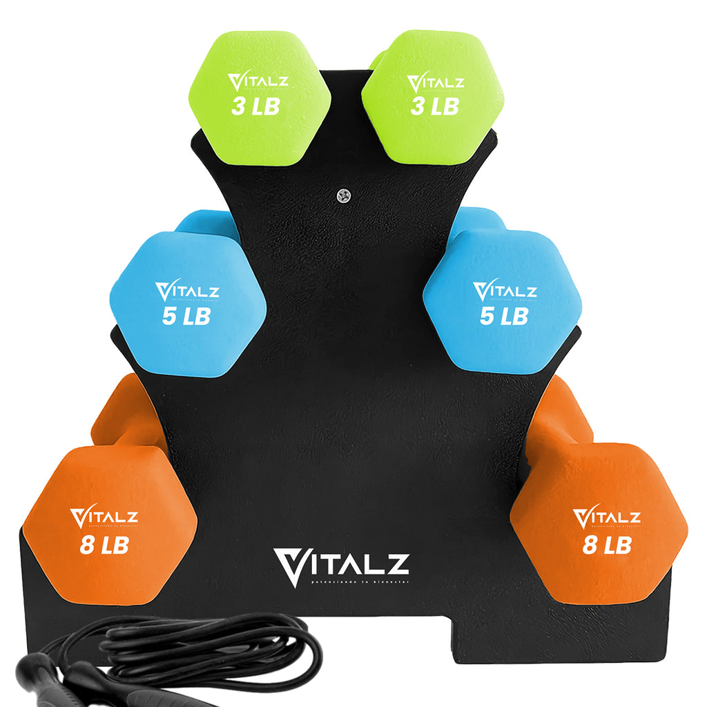Kit De Pesas Mancuernas Neopreno 3 5 8 Lb Rack Ejercicio Color Multicolor