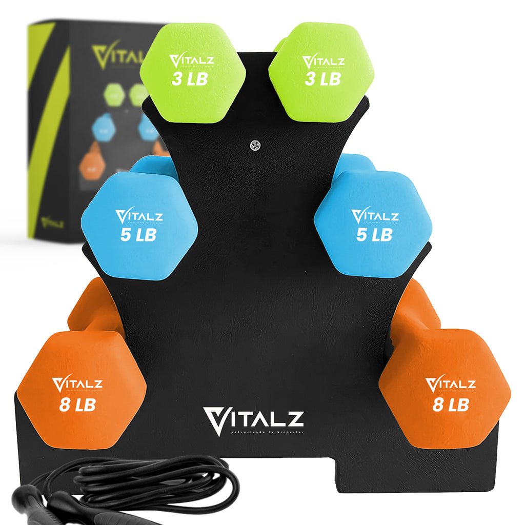 Kit De Pesas Mancuernas Neopreno 3 5 8 Lb Rack Ejercicio Color Multicolor