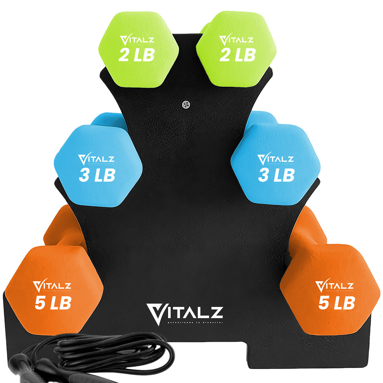 Set Mancuernas Neopreno 2 3 5 lb Con Rack Multicolor Fitness