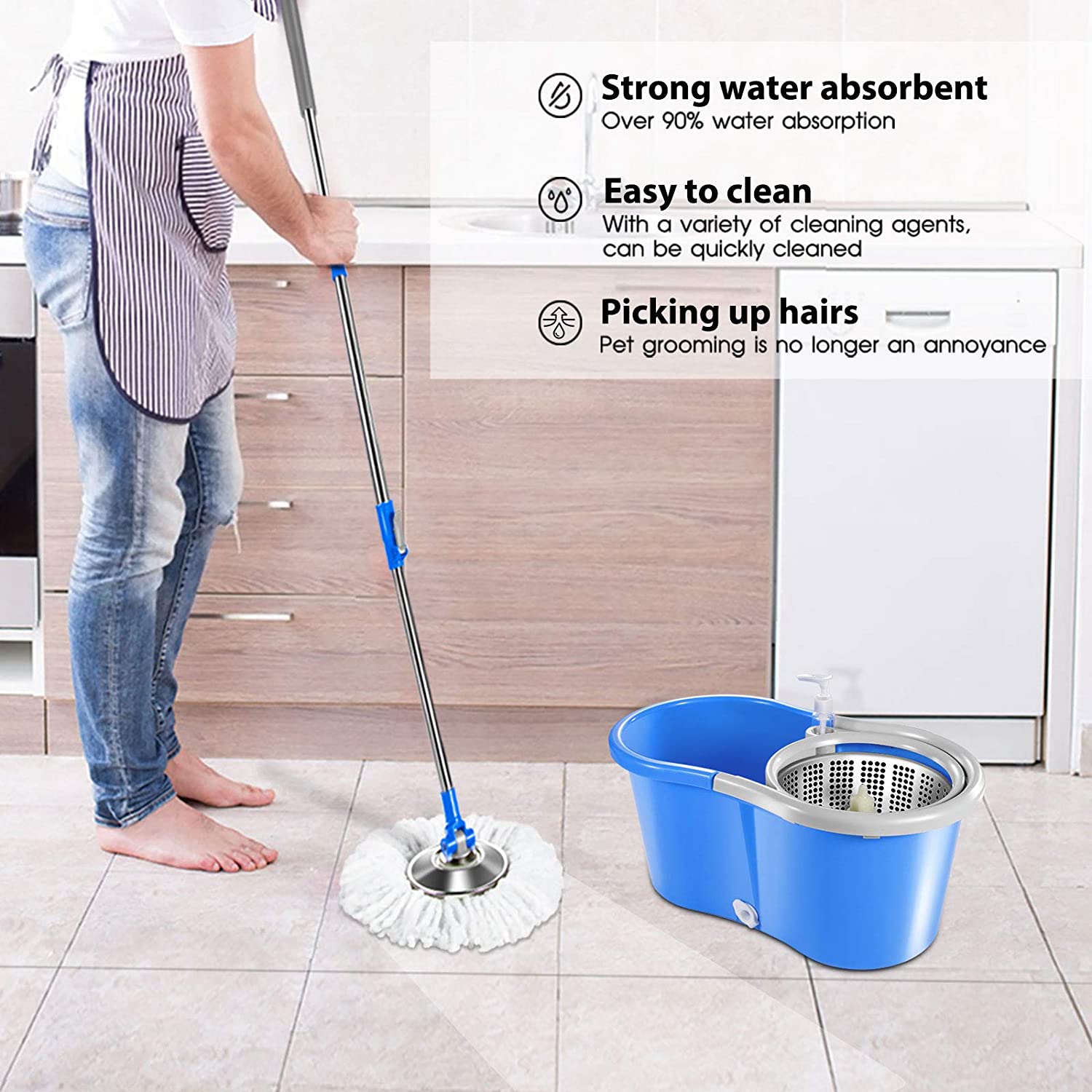 Mop Giratorio Mágico Con Cubeta Y Trapeador Con 3 Repuestos