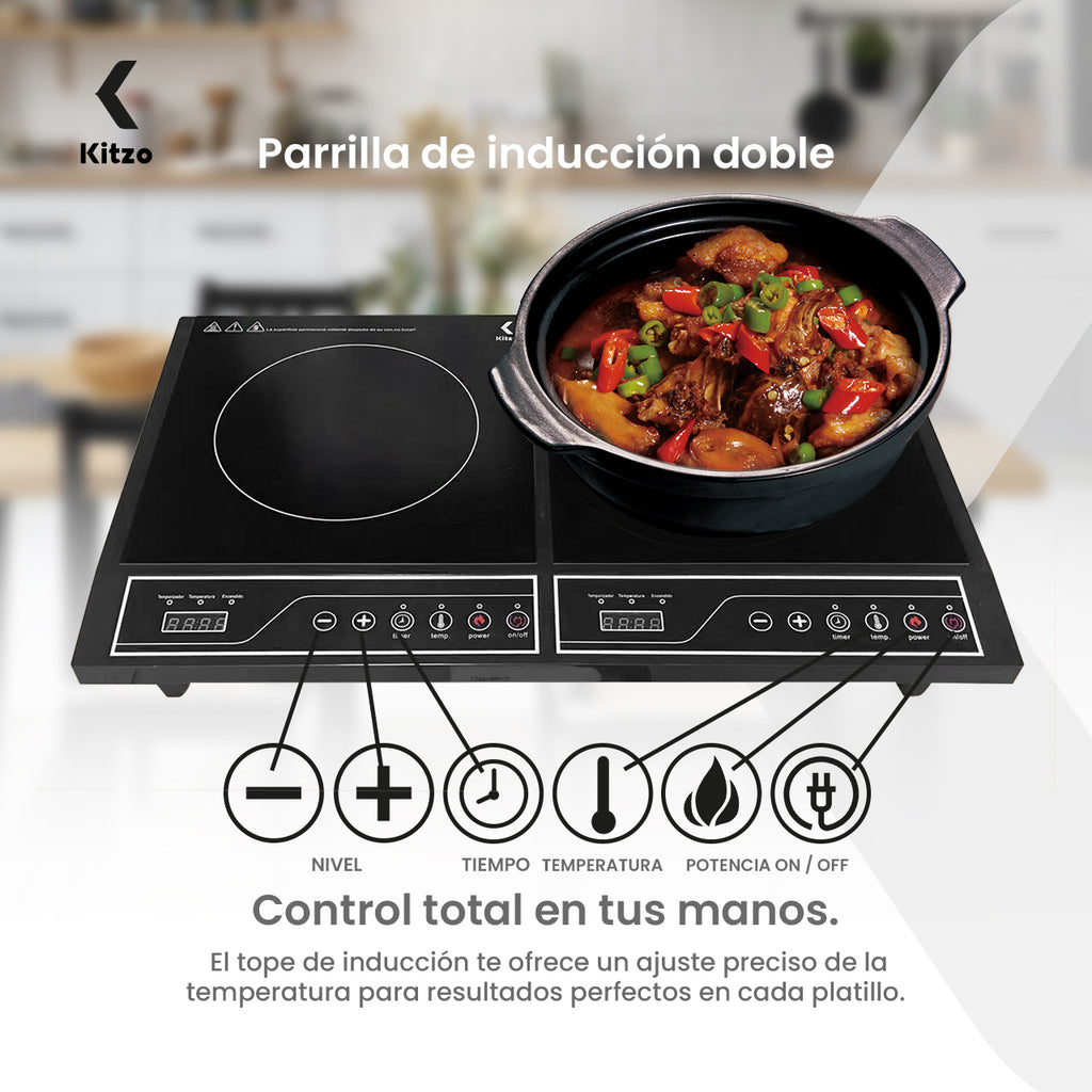 Kitzo - Parrilla de Inducción Eléctrica de 2 Quemadores