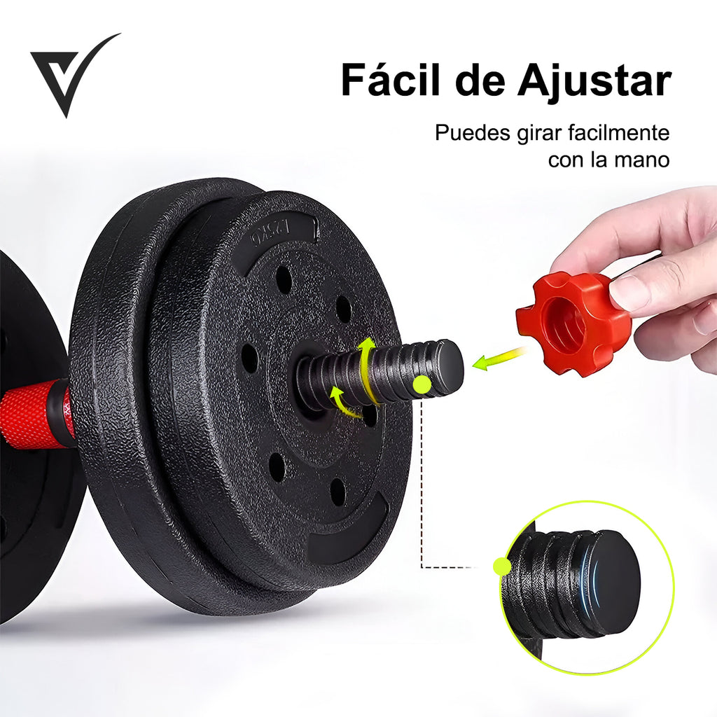 Mancuernas Pesas Ajustables Con Barra Kit De Ejercicio 15kg Negro