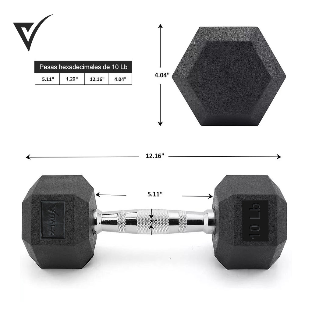 Par Mancuernas Pesas Hexagonales Caucho 10lb/4.5kg Crossfit Color Negro