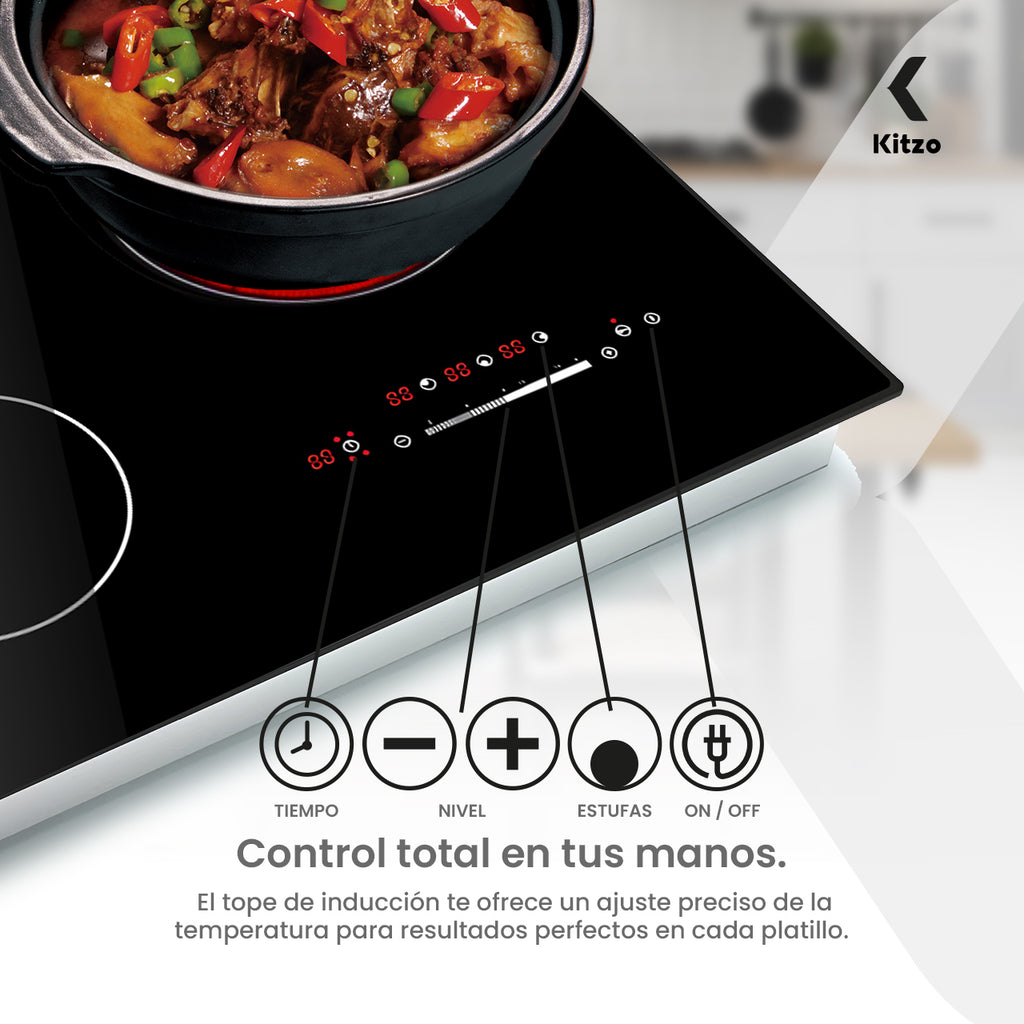 Kitzo - Parrilla de Inducción Eléctrica de 3 Quemadores