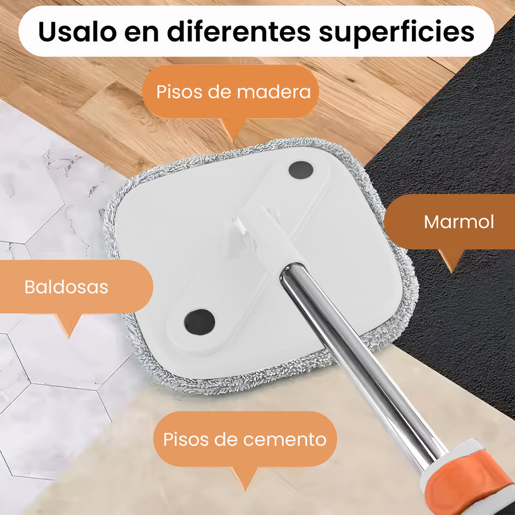 Trapeador Mop 360° Fácil Exprimido con Cubeta y Repuesto