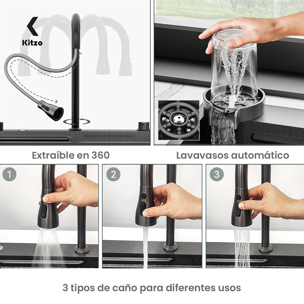 Tarja de Cocina con Cascada y Accesorios – Acero Inoxidable Duradero