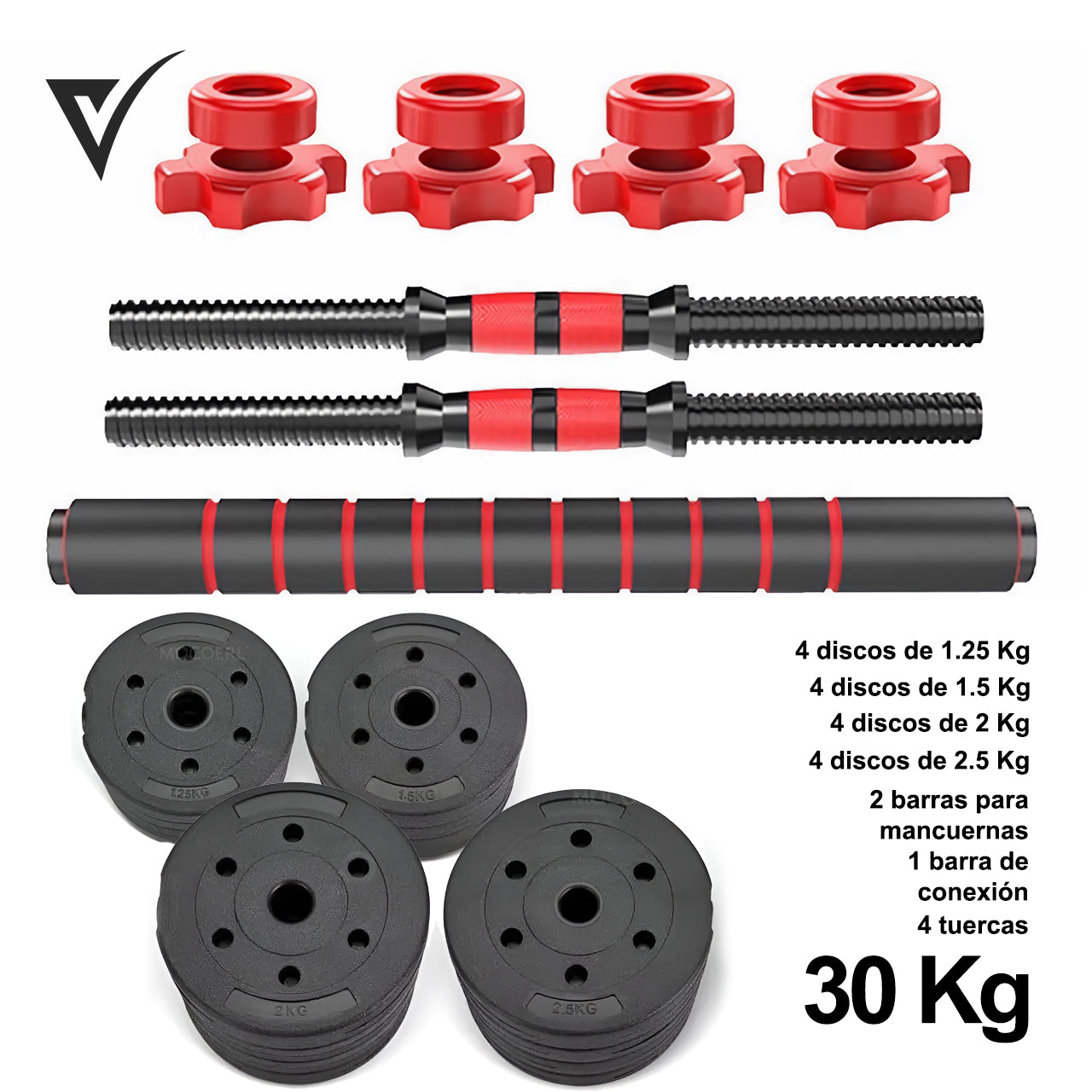 Mancuernas Pesas Ajustables Con Barra Kit De Ejercicio 30kg Negro