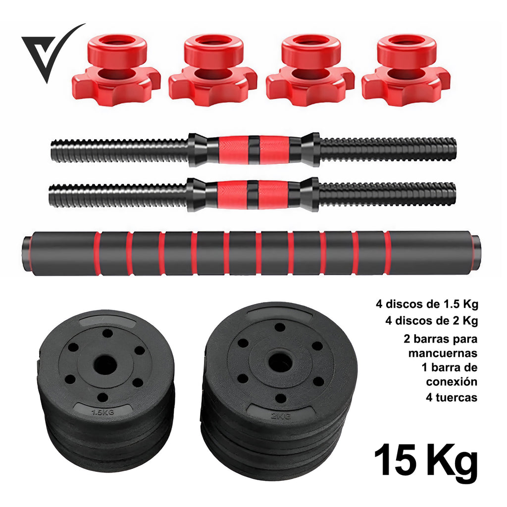 Mancuernas Pesas Ajustables Con Barra Kit De Ejercicio 15kg Negro