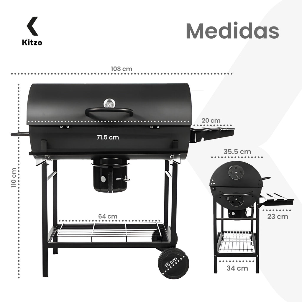 Kitzo - Asador de carbón   Parrilla de Carbón Premium   Con Tapa y Doble Nivel