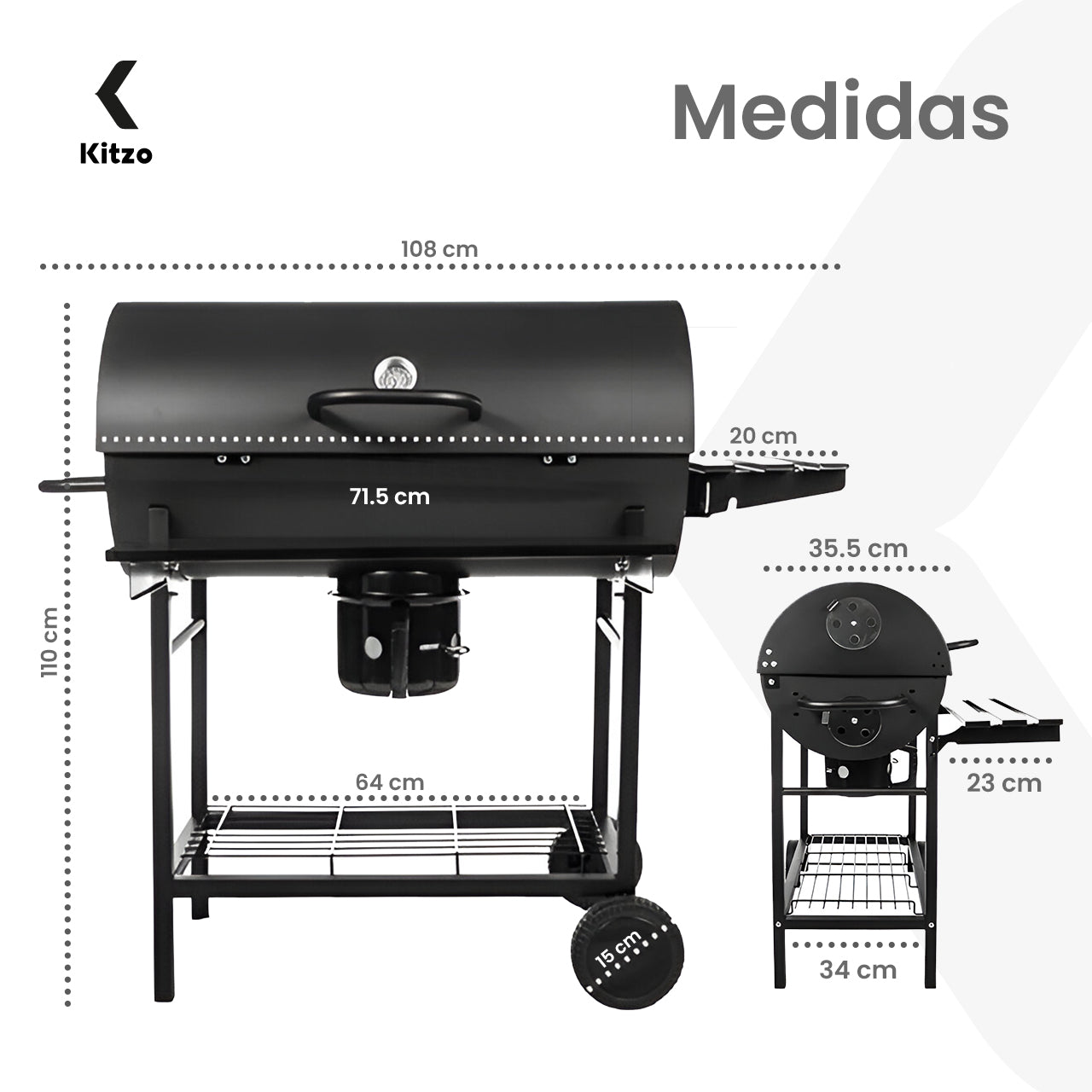 Kitzo - Asador de carbón   Parrilla de Carbón Premium   Con Tapa y Doble Nivel