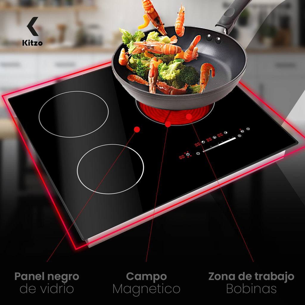 Kitzo - Parrilla de Inducción Eléctrica de 3 Quemadores