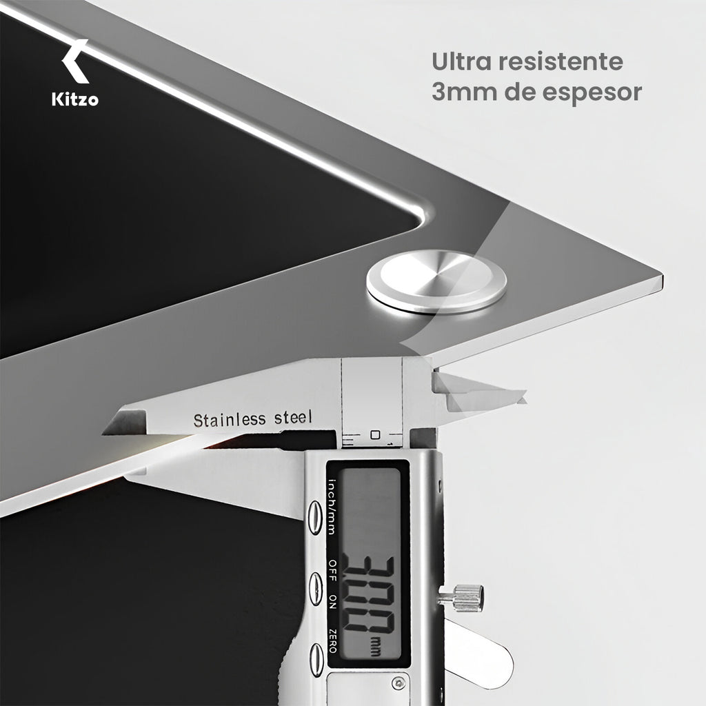 Fregadero Para Cocina Tarja De Acero Inoxidable Con Cascada 80x45x22cm Organizador Duradero Antirayones Doble Tina Negra