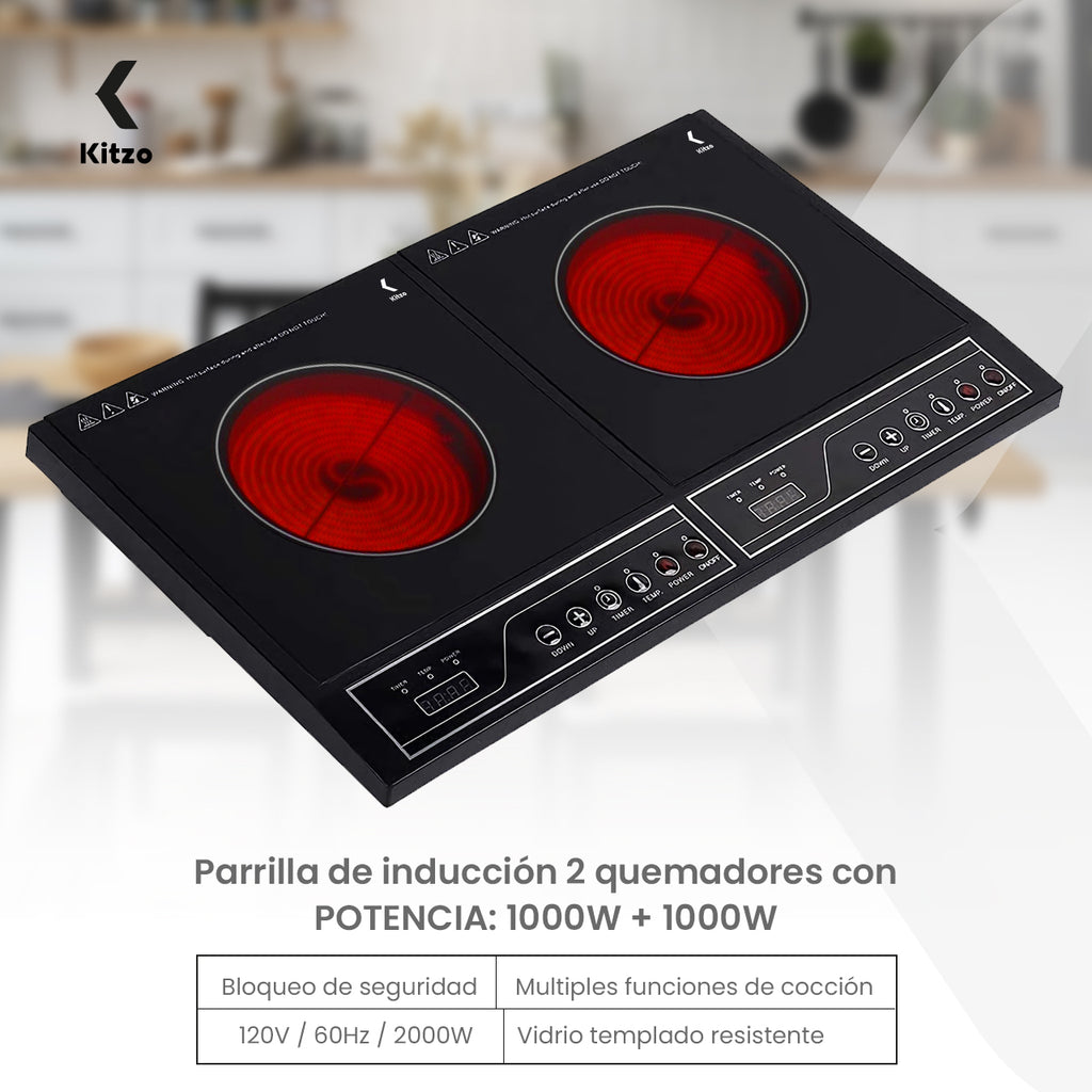 Kitzo - Parrilla de Inducción Eléctrica de 2 Quemadores