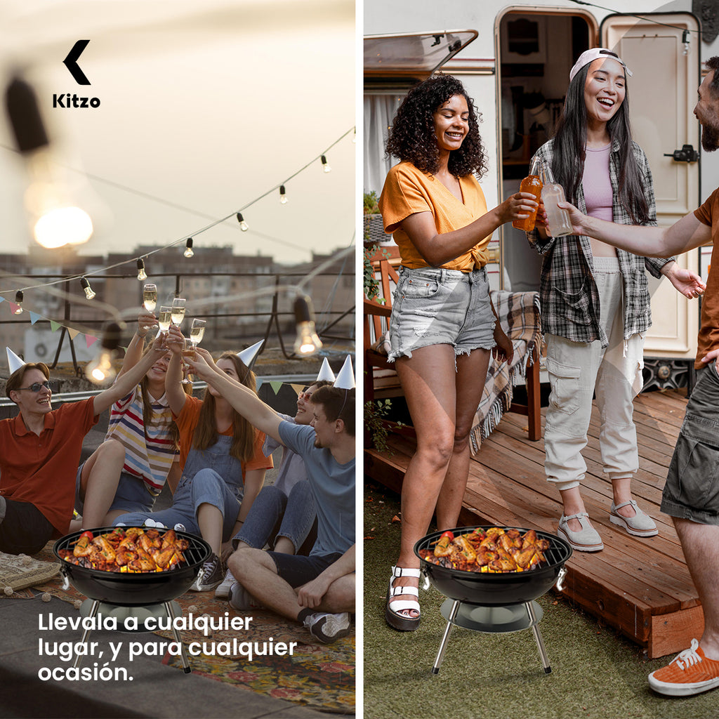 Kitzo - Mini Asador Portátil 36cm con Tapa