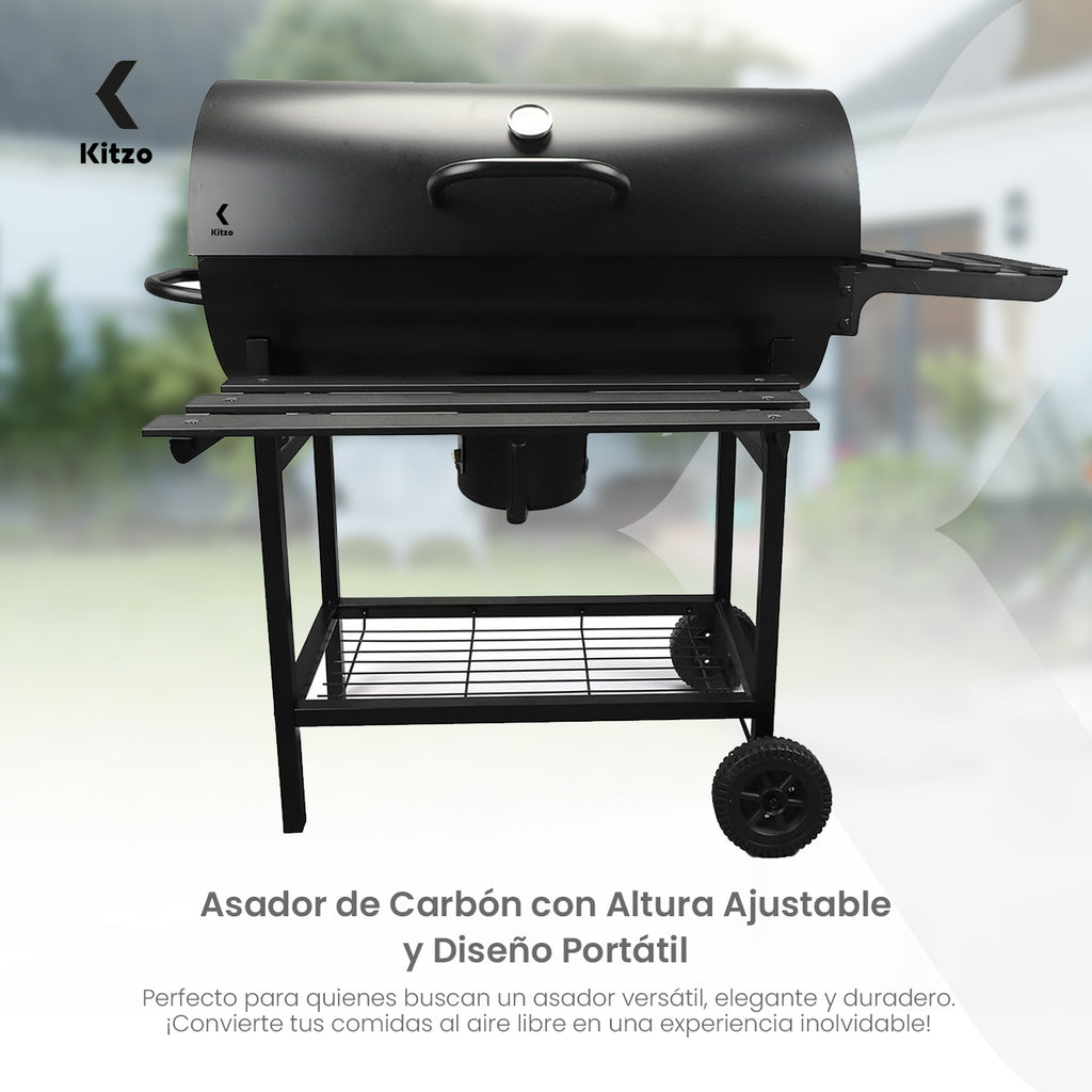 Kitzo - Asador de carbón   Parrilla de Carbón Premium   Con Tapa y Doble Nivel