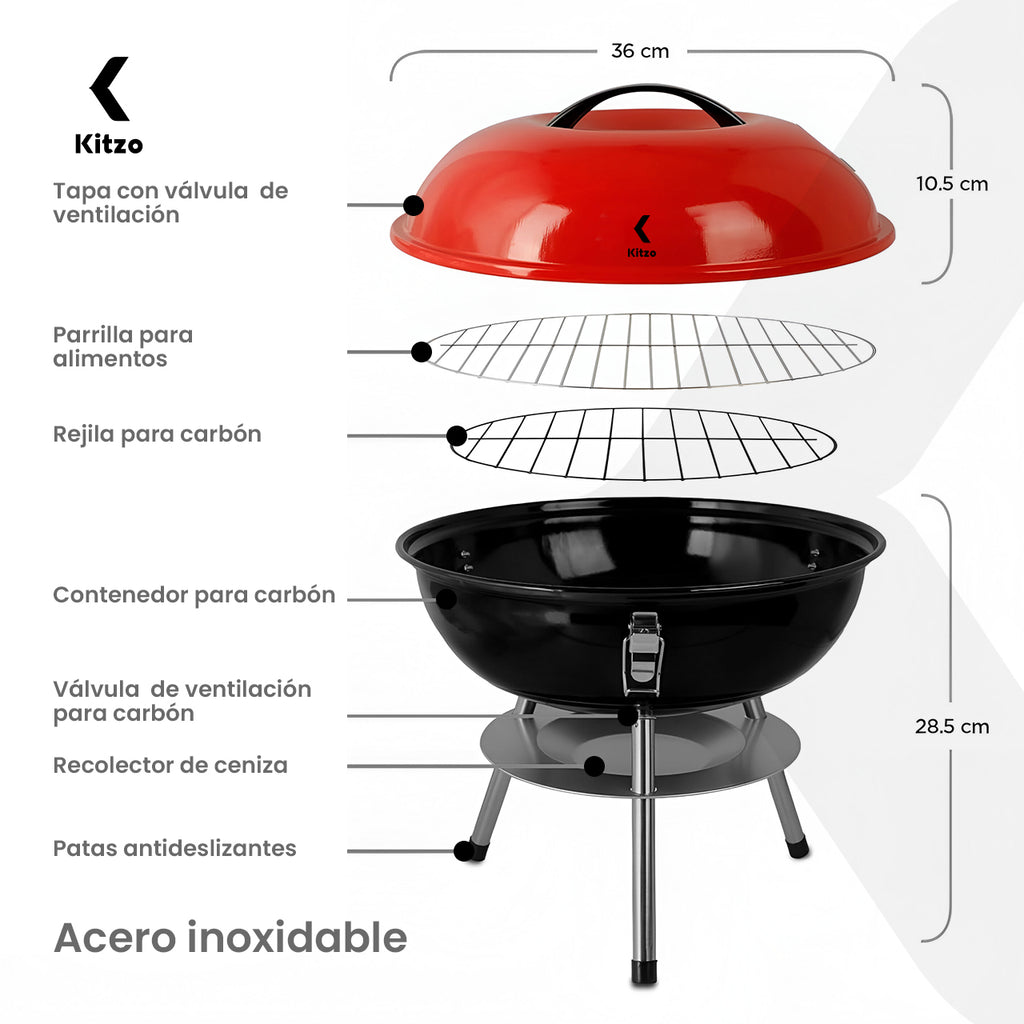 Kitzo - Mini Asador Portátil 36cm con Tapa