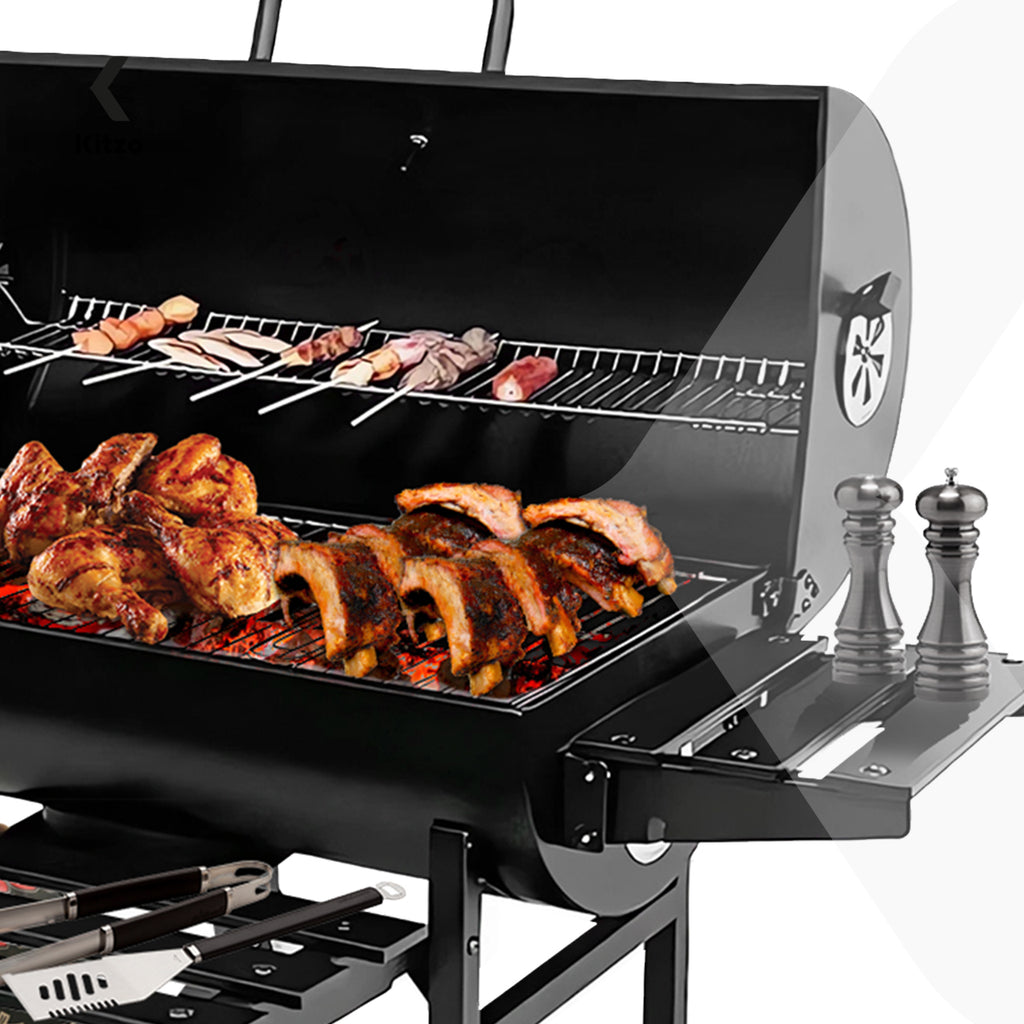 Kitzo - Asador de carbón   Parrilla de Carbón Premium   Con Tapa y Doble Nivel