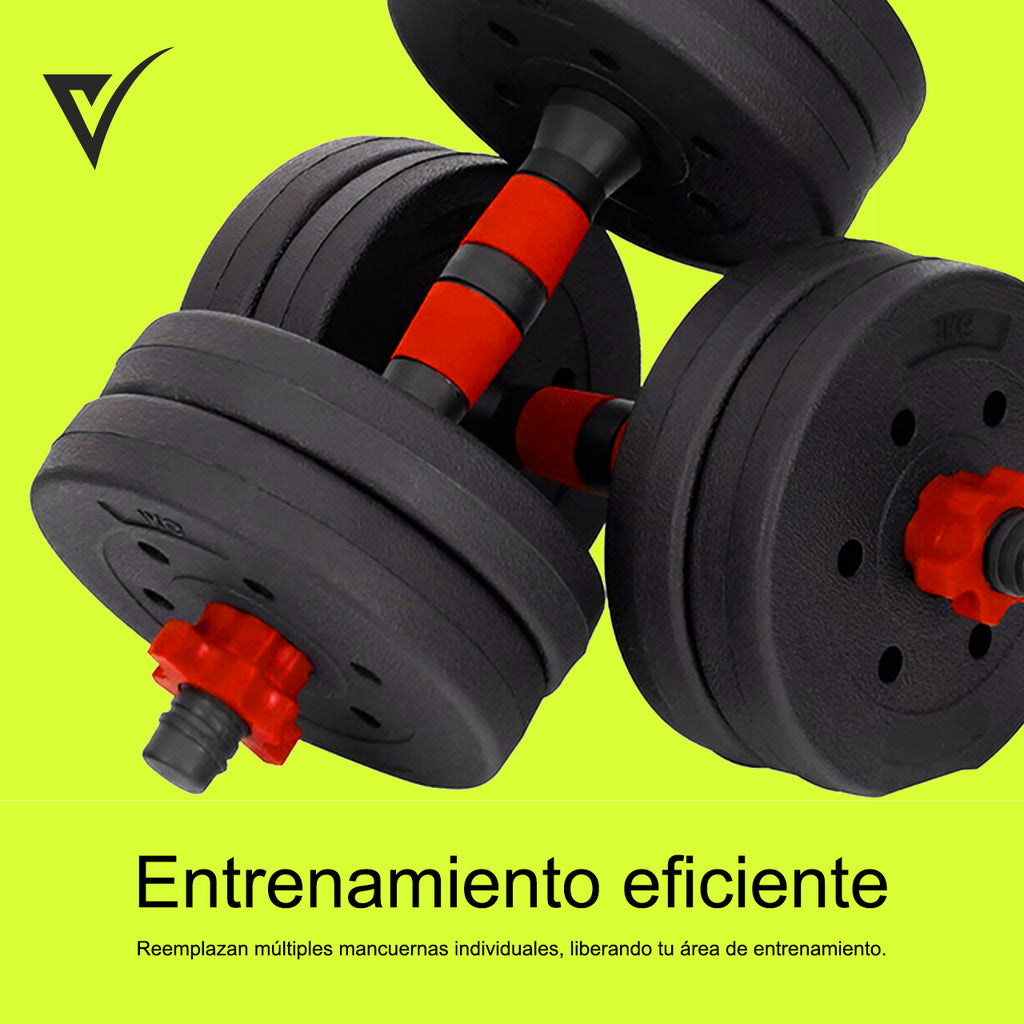 Mancuernas Pesas Ajustables Con Barra Kit De Ejercicio 15kg Negro