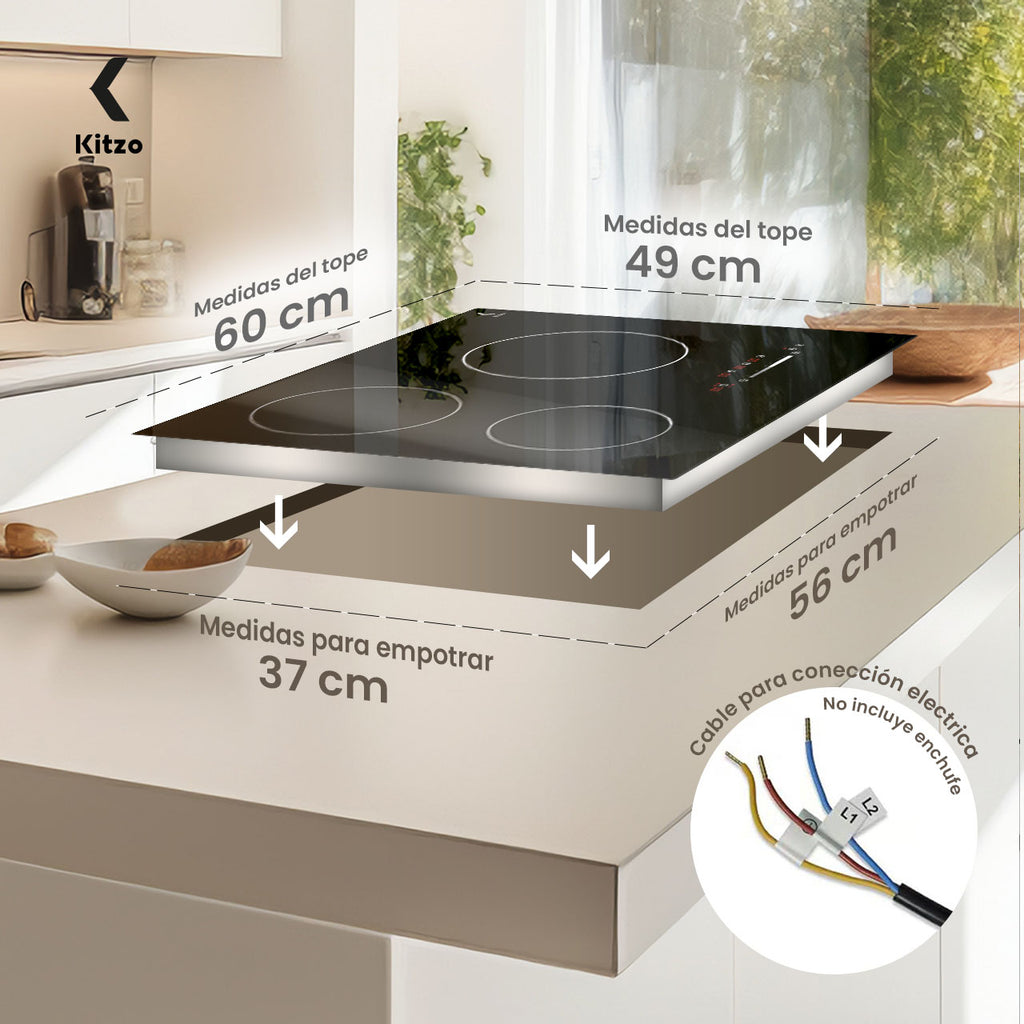 Kitzo - Parrilla de Inducción Eléctrica de 3 Quemadores