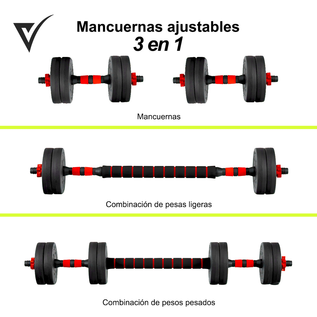 Mancuernas Pesas Ajustables Con Barra Kit De Ejercicio 15kg Negro