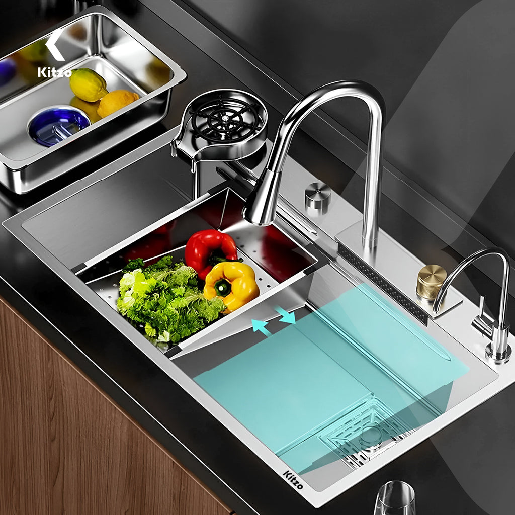 Tarja de Cocina con Cascada y Accesorios – Acero Inoxidable Duradero