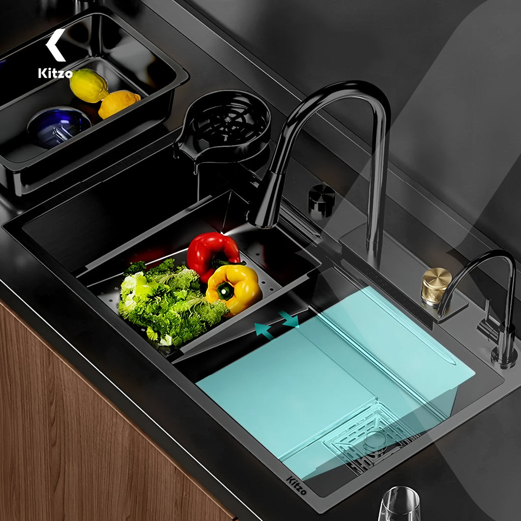 Tarja de Cocina con Cascada y Accesorios – Acero Inoxidable Duradero