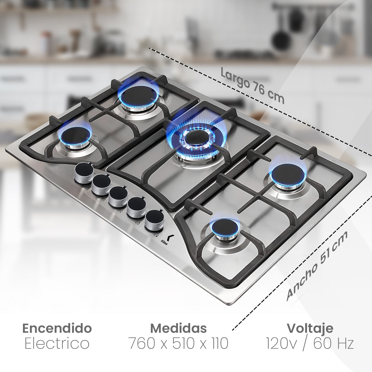 KITZO Parrilla de Gas Empotrable Premium - 5 Quemadores
