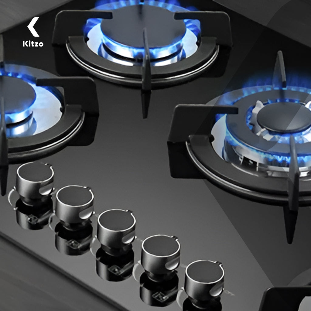 KITZO Estufa Empotrable 5 Quemadores – Vidrio Templado Negro
