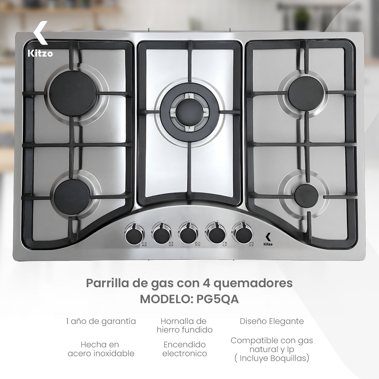 KITZO Parrilla de Gas Empotrable Premium - 5 Quemadores