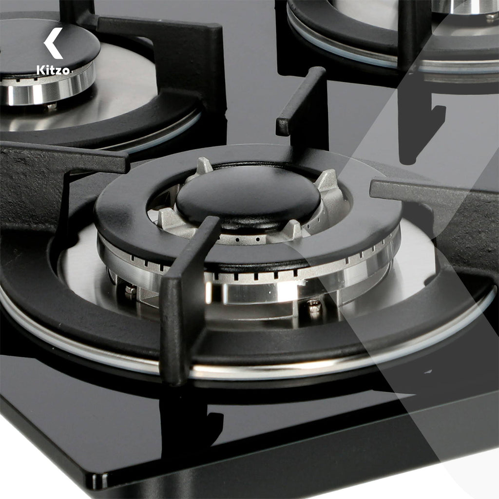 KITZO Estufa Empotrable 5 Quemadores – Vidrio Templado Negro