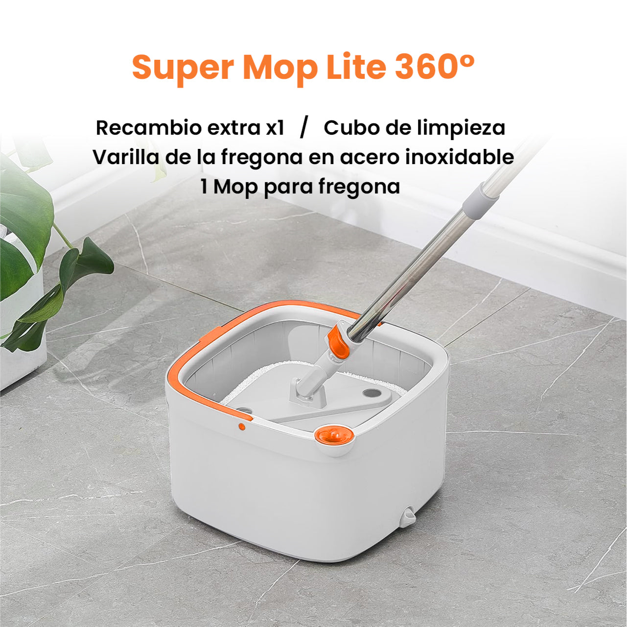 Trapeador Mop 360° Fácil Exprimido con Cubeta y Repuesto