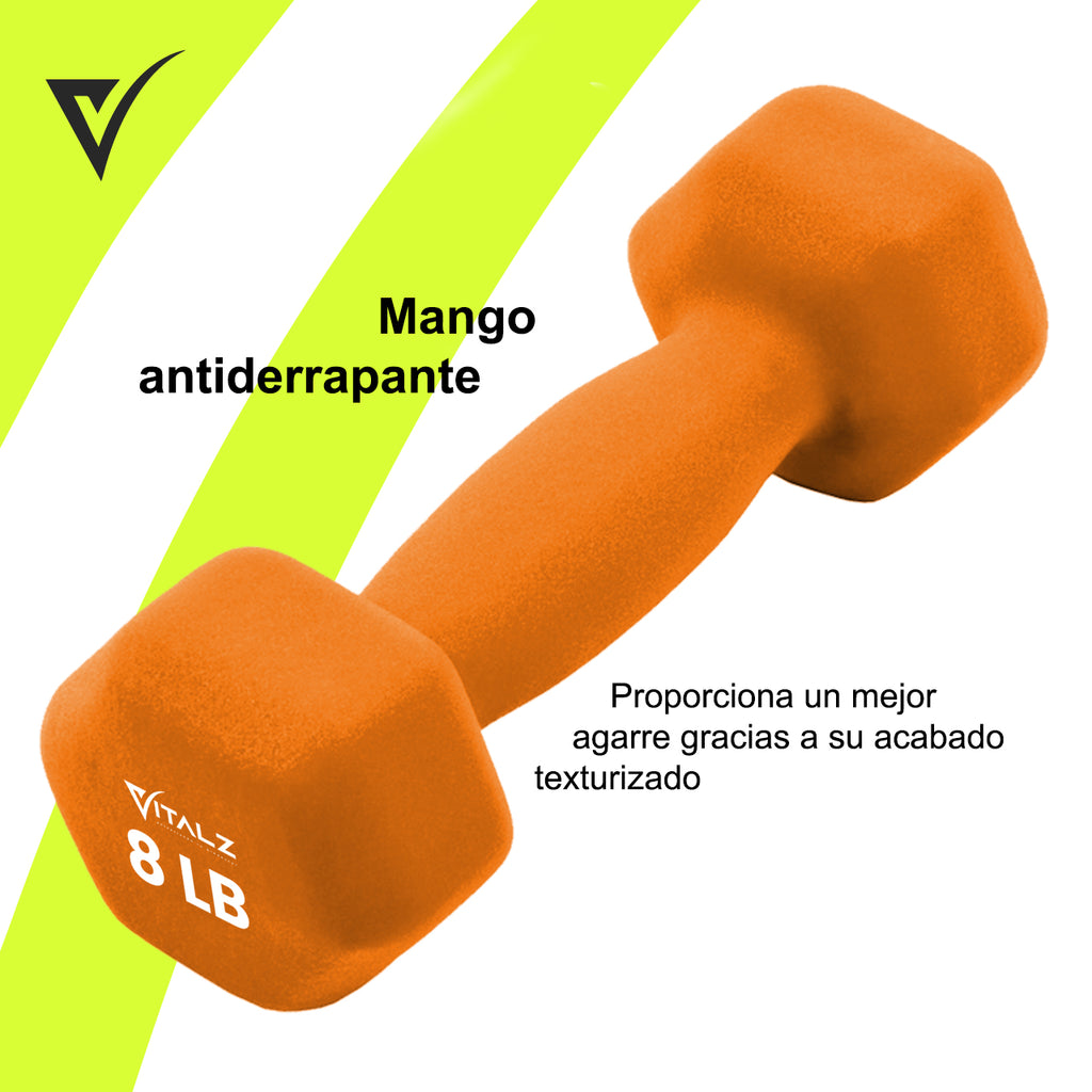 Kit De Pesas Mancuernas Neopreno 3 5 8 Lb Rack Ejercicio Color Multicolor