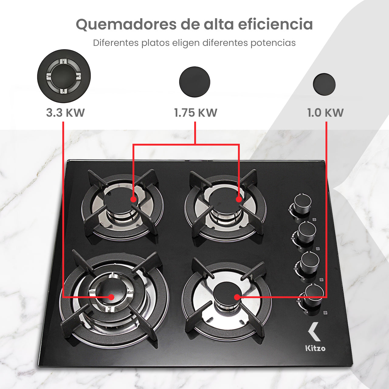 KITZO Parrilla de Gas Empotrable Premium – 4 Quemadores
