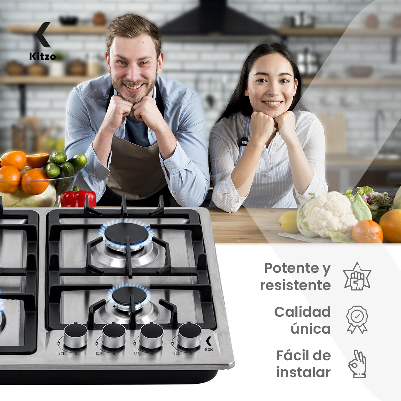 KITZO Parrilla de Gas Empotrable Premium – 4 Quemadores