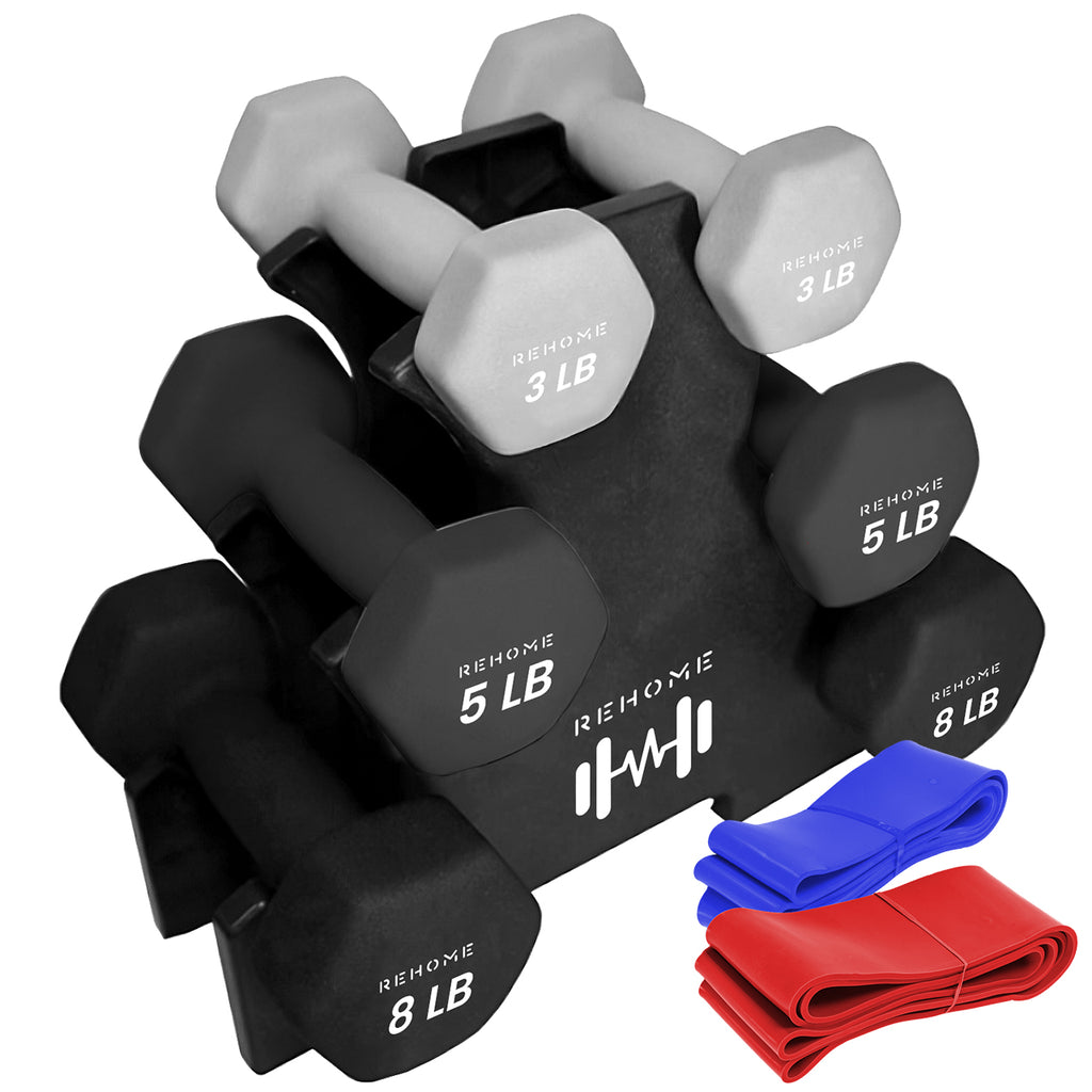 Kit De Pesas Mancuernas Neopreno 3 5 8 Lb Soporte Ejercicio Color Gris