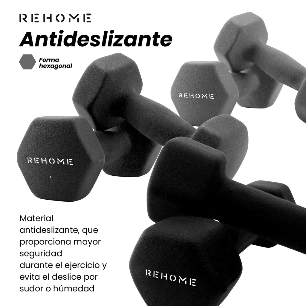 Kit De Pesas Mancuernas Neopreno 3 5 8 Lb Soporte Ejercicio Color Gris